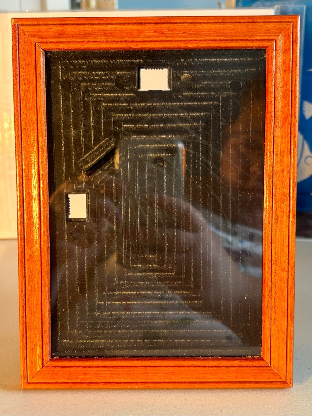 Vintage Intercraft 5”x7” Wood Tabletop Frame Geometric Stepped Backing MCM Retro